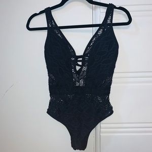 Becca Crochet Plunge One Piece Swimsuit